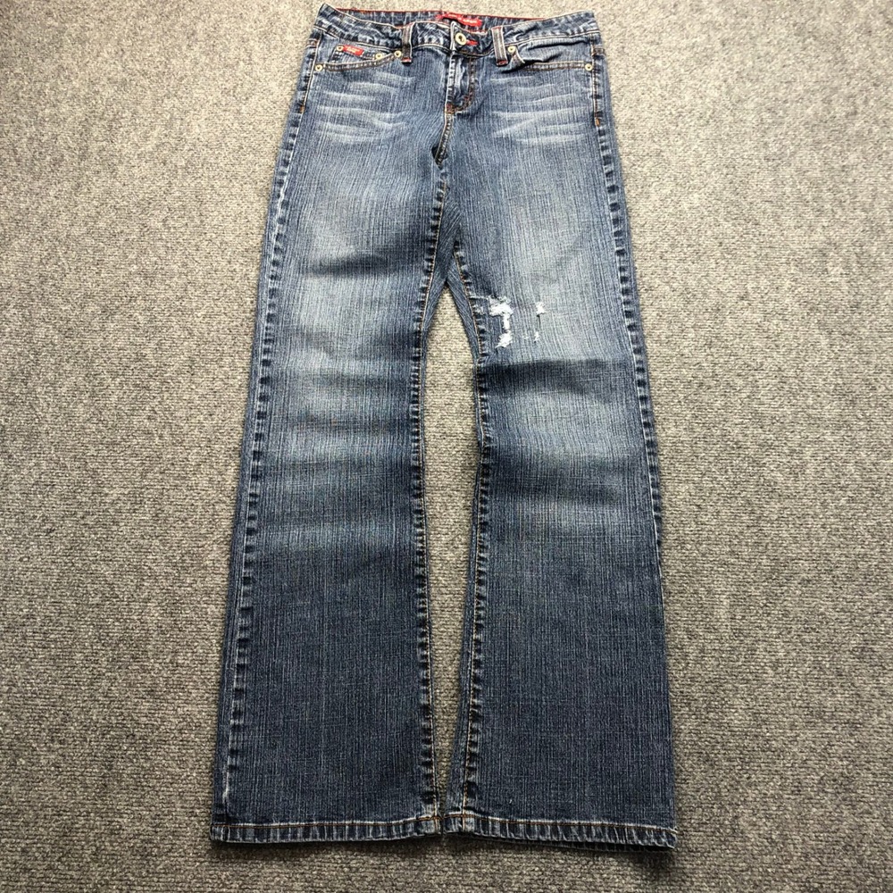 Y2K Womens Bootcut Jeans Medium Wash Distressed Denim Size 7/8